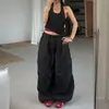 Pantalones casuales de pierna ancha estilo americano retro con bolsillos grandes, secado rápido, adecuados para danza jazz, estilo paracaidista, pantalones casuales modernos y versátiles
