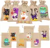 Set de Bolsillo de Lino con Cordón de Venta Caliente Transfronterizo para Halloween, Bolsa de Tela Decorativa para Almacenamiento de Dulces y Regalos para Fiesta Infantil