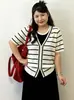 Top de punto de color block falso dos piezas para mujer de talla grande, otoño 2026, cárdigan casual suelto de manga corta para mujer de talla grande