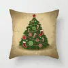 Funda de almohada creativa navideña estilo caricatura pintada a mano Funda de cojín decorativa de árbol de Navidad, trineo, Papá Noel