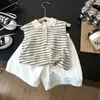 Chaleco de Punto Polo Rayado Negro de Verano para Niños, Nuevo Conjunto Elegante para Niños y Niñas, Conjunto de Dos Piezas de Pantalones Cortos Casuales de Moda