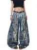 Jeans Resistente Bordado Estilo Retro Americano Wasteland para Homens e Mulheres, Nova Vibe High Street Calças Largas Retas