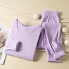 Roupa íntima térmica sem costura de veludo dupla face para mulheres, conjunto outono e inverno, de Veludo espessado roupas de outono calça comprida conjunto com veludo