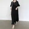 Ropa de Mujer de Comercio Exterior 2025 Nuevo Estilo Lotte Ins Japonés y Coreano Estilo Holgado Perezoso Costuras Plisadas Manga Volante Vestido Largo