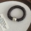Elástico de Cabelo Simples de Seda Leite com Pérolas para Outono e Inverno, Faixa de Cabelo Feminina, Scrunchie Brilhante Cor Vinho Tinto, Corda de Cabelo com Pérolas