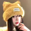 Gorro de Punto de Lana Estilo Coreano Cálido con Orejas de Gato Otoño Invierno Protección para los Oídos al Aire Libre para Mujer Versátil con Forro de Forro Polar Hace que la Cara Parezca Más Pequeña