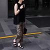 25219 Gran Aimei Yiyuan 2025 Verano Nueva Moda Cuello Redondo Color Sólido Holgado Camiseta Pantalones Rectos Estampados Elegantes