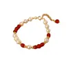Guochao Nuevo Estilo Perla de Agua Dulce Natural Ágata Roja Jade Jade de Agua Clara Pulsera Piedra Diseño de Moda Sentido Joyería de Mano Venta al por Mayor
