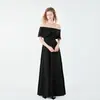 Vestido de Noiva Luz Negra Ombro Só Manga Bufante Longo Foto de Aniversário Vestido Slim Linha A