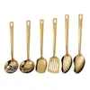 Juego de cocina de acero inoxidable 201 con mango largo, cuchara y espátula bañadas en oro para el hogar transfronterizo, cuchara sopera y espumadera de acero inoxidable