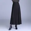 Saia midi de cor sólida com temperamento elegante, mistura de lã, nova saia plissada estilo coreano para outono e inverno, elegante e que rejuvenesce