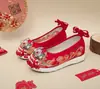 [Suela Mejorada] Zapatos de Boda Chinos Estilo Antiguo Dinastía Ming Rojos Dinastía Han Zapatos de Boda Nupciales Zapatos Bordados para Mujer