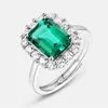 Anillo de Moda Vintage Popular Transfronterizo Europeo y Americano con Piedra de Cultivo Anillo de Plata S925 Incrustado con Esmeralda de Cultivo Anillo de Diamante Completo para Mujer