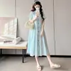 Ropa de maternidad 2026 verano nuevo estilo fresco jacquard azul y blanco rayado lazo vestido de maternidad adecuado para amamantar