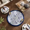 Posavasos Redondo de Porcelana Azul y Blanca Estilo Chino, Esterilla Filtro de Agua Absorbente de Diatomeas de Secado Rápido, Esterilla Protectora de Superficie de Mesa Anti-quemaduras para Mesa de Comedor