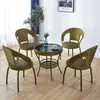Silla de Ratán para Balcón Silla Individual con Respaldo Tejida a Mano Sala de Estar Dormitorio Silla de Ratán Giratoria Simple para el Hogar Silla de Ratán Pequeña para Exteriores