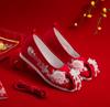 Zapatos Hanfu con cabeza hacia arriba, zapatos de boda chinos antiguos, zapatos Xiuhe de perla roja, zapatos de novia antiguos, zapatos bordados