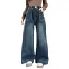 Jeans para Niñas 2026 Nuevos Pantalones de Pierna Ancha para Primavera y Otoño para Niños Mayores, Jeans Acampanados Casuales con Bolsillos Triangulares Delanteros, Modernos