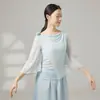 Blusa de Gasa Clásica con Cuello Fluido, Top de Malla, Conjunto de Práctica de Danza China, Disfraz de Danza de Malla Etéreo