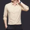 Camisa Blanca de Manga Larga para Hombre de Gama Alta Tallas Grandes Estilo Coreano Camisa Casual de Moda Camisa de Alta Elasticidad para Hombre Sin Planchar