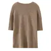 Blusa de Tricô Texturizada Versátil para Primavera/Verão Feminina, Gola Redonda, Manga Curta, Espinha de Peixe em Lã Fina, Camisa Básica Simples e Elegante para Revenda