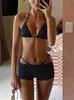 Novo Estilo Transfronteiriço Europeu e Americano Maiô Separado Feminino Sexy com Tiras Poá Cadarço Conjunto Biquíni Três Peças