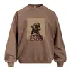 Moletom redondo com estampa de leopardo desgastada para homens, estilo de rua outonal, top esportivo solto moderno de manga longa