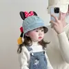 Chapéus Infantis para Primavera e Outono, Chapéus Bucket Fofos com Laço Mickey para Meninas, Chapéus Jeans Estilosos, Chapéus Bucket à Prova de Vento para Bebês