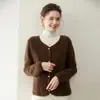 Novo Cardigã de Caxemira Outono e Inverno para Mulheres, Bordado em Toalha, Estilo Curto, Gola Redonda, Caimento Solto, Petite, Estilo Chanel, Jaqueta de Tricô Cor Sólida