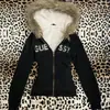 Sudadera con Capucha Y2K Gótica Retro para Mujer con Diseño de Cuello de Piel, Estilo Ins Transfronterizo Europeo y Americano Nueva Sudadera de Otoño e Invierno