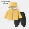 Chaqueta con Capucha de Terciopelo para Niños Kaka Panda Traje de Pantalón para Niños Ropa de Invierno para Bebé Ropa Cálida de Otoño e Invierno para Bebé