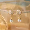 Pendientes de botón cuadrados vintage franceses de plata 925 con perla Swarovski para mujer, Pendientes geométricos de alta gama incrustados con circonita