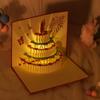 Bolo de aniversário do cartão da música com cartão de aniversário tridimensional 3d criativo da mensagem da bênção do feriado claro