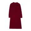 Vestido Elegante Rojo de Nuevo Estilo 2026 para Mujer Petite, Vestido Suéter de Longitud Media para Otoño e Invierno