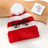 Gorro de Tricô Halloween Color Block, Gorro de Natal Vermelho e Branco, Gorro de Tricô com Pom-Pom, Gorro com Armação de Óculos, Gorro de Natal em Estoque