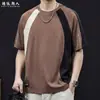 Camiseta Masculina de Manga Curta Patchwork Color Block Retrô Americana Verão 2026 Nova Marca Tendência Solta Tamanho Grande Camiseta de Alta Qualidade