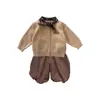 Conjunto infantil para meninas: casaco de outono para bebê menina, cachecol infantil de bolinhas de designer, suéter, conjunto de duas peças com calça xadrez de abóbora