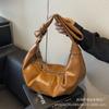 Bolsa de Ombro Feminina Versátil Casual, Bolsa Tipo Dumpling Plissada de Couro Macio Vintage de Grande Capacidade, Estilo Coreano Ins 2026