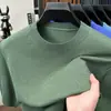 Bestseller de live streaming: Camiseta de malha de cor sólida com mangas curtas, suéter fino de malha masculina business casual com gola redonda e meia-manga, camiseta de malha para usar por baixo