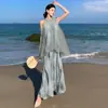 2024 Nuevo Estilo Chino Estilo Nacional Vestido de Cuello Falso de Dos Piezas Tie-Dye Vestido de Playa Vacaciones de Verano en la Costa Hada