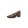 Nuevos Zapatos de Mujer Cuatro Estaciones Casuales de Tacón Bajo Negro de Deslizamiento en el Pie Tacón Cuadrado Zapatos Pequeños de Cuero con Suela Blanda de Tendón de Res Zapatos Individuales para Mujer