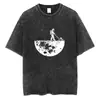 Camiseta Masculina de Algodão Puro Pesado Manga Curta Estilo Retro Americano, Casual de Verão Solta Tendência Oversize Lavada Vintage