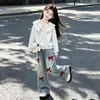 Moletom Estilo Coreano Doce Estilo College Gola Azul Marinho para Crianças Médias e Grandes Conjunto de Duas Peças Calças Wide-Leg Versáteis Casuais Primavera/Outono 2026