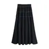 Ropa para mujer talla grande, nueva colección otoño/invierno 2026: Falda de estilo coreano, versátil, de cintura alta, con ribete de encaje, de longitud media, corte A