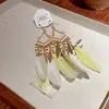 Pendientes de gancho de resina con forma de hoja ovalada y pluma, transfronterizos europeos y americanos, pendientes frescos y sencillos de verano, pendientes de diseño nicho para mujer