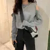 Camiseta Larga de Manga Larga para Mujer Estilo Coreano 2026 con Mangas de Corte Único, Top Interior Rasgado de Principios de Otoño, Camiseta Base