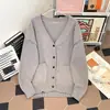 Suéter Cárdigan de Punto con Cuello en V Estilo Coreano de Moda Unisex Versátil Perezoso Neutro Holgado Casual para el Trabajo de Manga Larga Tejido