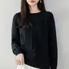 Suéter de tricô de algodão puro com gola redonda e padrão torcido, estilo casual e suave para mulheres, suéter quente de sete pontos espessados, suéter básico de tricô de modelagem solta