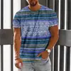Camiseta Estampada Bohemia para Hombre Transfronteriza Estilo Étnico Retro Europeo y Americano Holgada Cuello Redondo Manga Corta Camiseta Básica