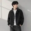 Jaqueta marrom estilo americano, falsa peça dupla, para homens, conjunto de outono e primavera, jaqueta Harrington, jaqueta de baseball estilosa